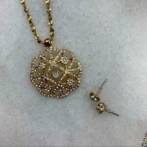 Gold-Tone Pavé Necklace & Stud Earrings Set